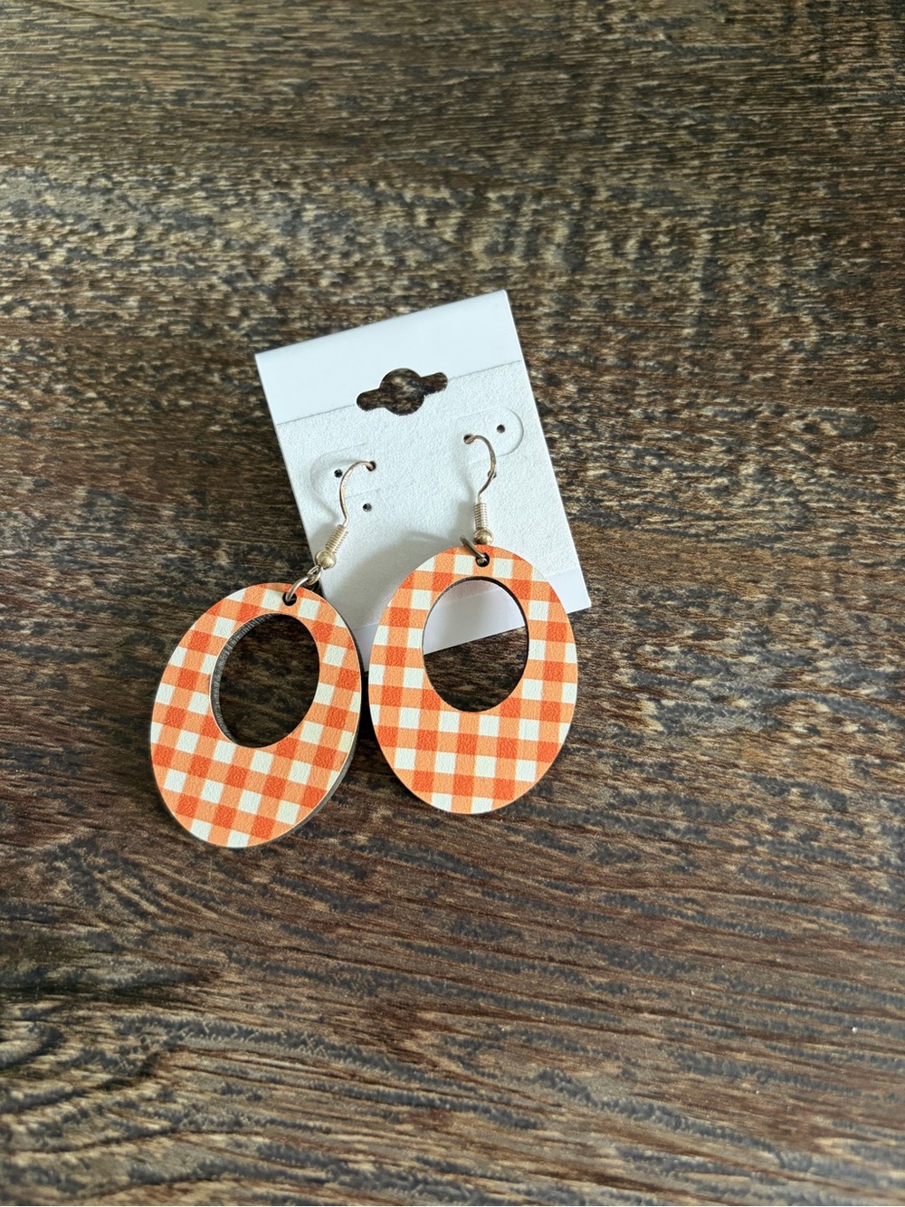 Source Unknown Orange Plaid Oval Drop Earrings